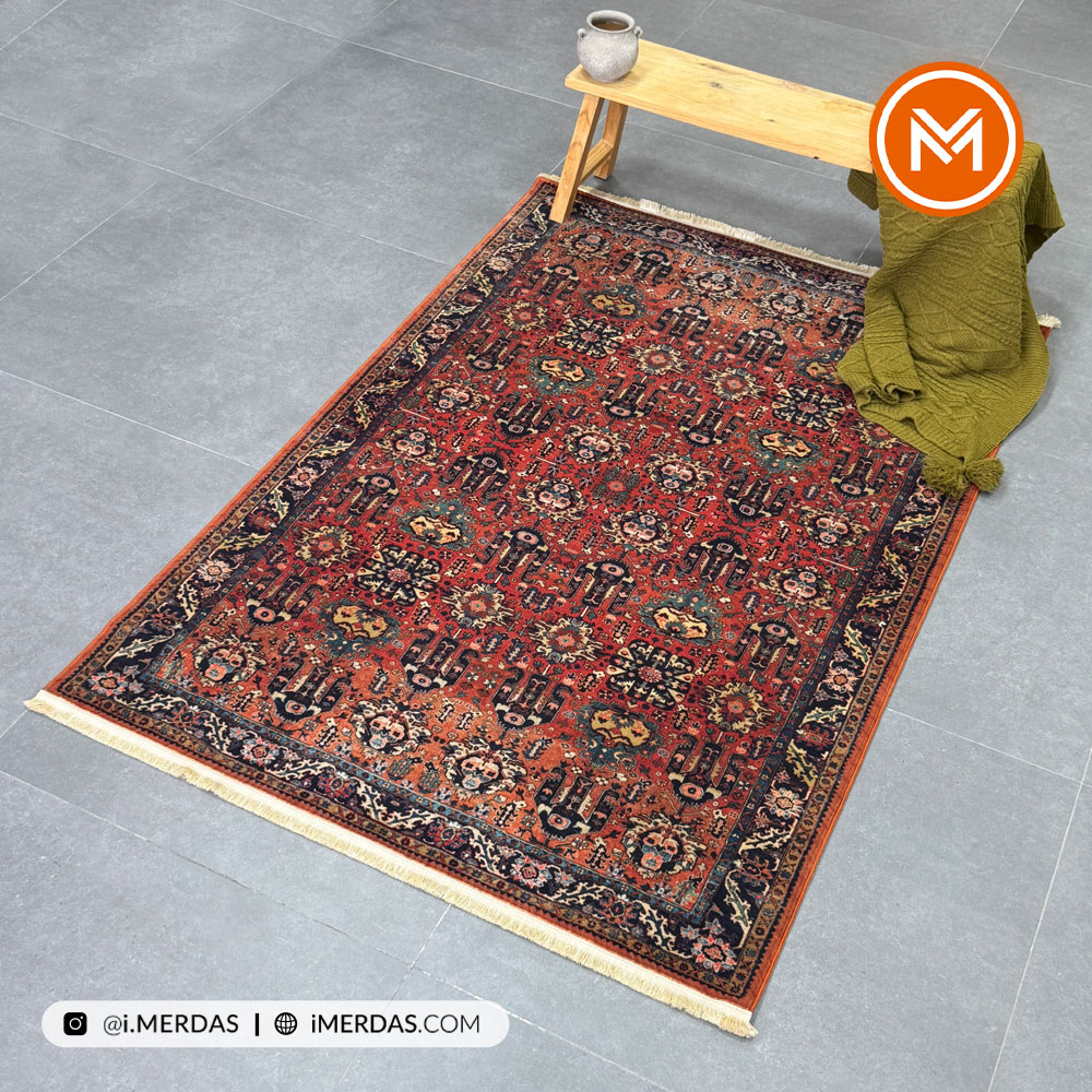 فرش کهنه نما کد 200536 زمینه لاکی